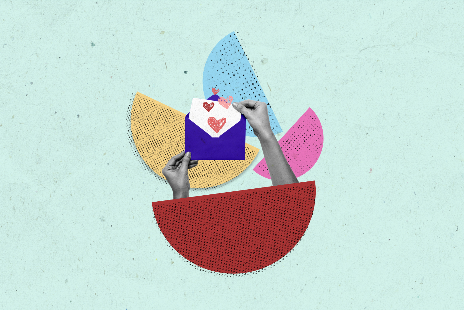 pixel_hearts An illustration of two hands opening a valentine's day card