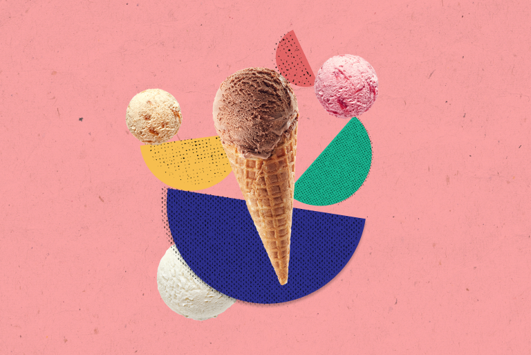 1stBanner-RuRuBaked_768x513 An collage featuring an ice cream cone and two scoops